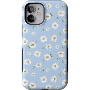 Casely iPhone 12 Mini Case | Dark Fantasy | Contrast Floral | Bold Protective Design | Compatible with MagSafe(Daisy Daydream | Baby Blue Floral)