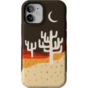 Casely iPhone 12 Mini Case | Dark Fantasy | Contrast Floral | Bold Protective Design | Compatible with MagSafe(Desert Nights | Cactus Colorblock)