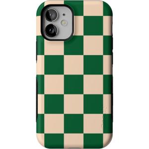 Casely iPhone 12 Mini Case | Dark Fantasy | Contrast Floral | Bold Protective Design | Compatible with MagSafe(Fit Check | Green Checkerboard)