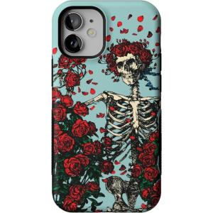 Casely iPhone 12 Mini Case | Dark Fantasy | Contrast Floral | Bold Protective Design | Compatible with MagSafe(Forever Grateful | Grateful Dead Skeleton Floral)