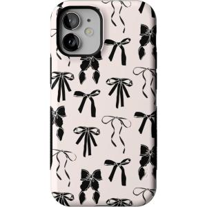 Casely iPhone 12 Mini Case | Dark Fantasy | Contrast Floral | Bold Protective Design | Compatible with MagSafe(Goth Girlie | Black Bows)