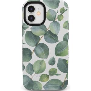 Casely iPhone 12 Mini Case | Dark Fantasy | Contrast Floral | Bold Protective Design | Compatible with MagSafe(Leaf Me Alone | Green Floral)