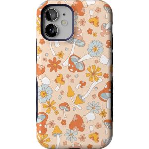 Casely iPhone 12 Mini Case | Dark Fantasy | Contrast Floral | Bold Protective Design | Compatible with MagSafe(Mushroom Magic | Retro Floral)