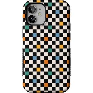 Casely iPhone 12 Mini Case | Dark Fantasy | Contrast Floral | Bold Protective Design | Compatible with MagSafe(Old Skool | Retro Checkerboard)