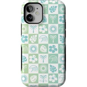 Casely iPhone 12 Mini Case | Dark Fantasy | Contrast Floral | Bold Protective Design | Compatible with MagSafe(Pura Vida | Coastal Checkers)