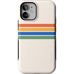 Casely iPhone 12 Mini Case | Dark Fantasy | Contrast Floral | Bold Protective Design | Compatible with MagSafe(Totally Groovy | Rainbow Stripes Color Block)