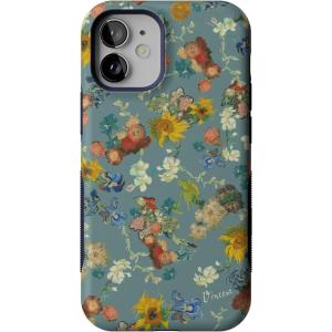 Casely iPhone 12 Mini Case | Dark Fantasy | Contrast Floral | Bold Protective Design | Compatible with MagSafe(Van Gogh | Vincent’s Flowers)