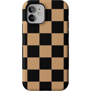 Casely iPhone 12 Mini Case | Fit Check | Black & Brown Checkerboard | Bold Protective Design | MagSafe Compatible Design