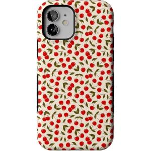 Casely iPhone 12/12 Pro Case | Be Mine | Tiny Hearts | Bold Protective Design | Compatible with MagSafe(Cherry on Top | Red Cherries)
