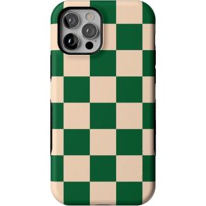 Casely iPhone 12/12 Pro Case | Be Mine | Tiny Hearts | Bold Protective Design | Compatible with MagSafe(Fit Check | Green Checkerboard)