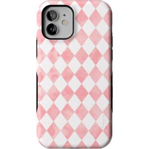 Casely iPhone 12/12 Pro Case | Be Mine | Tiny Hearts | Bold Protective Design | Compatible with MagSafe(Queen of Diamonds | Pink Watercolor)