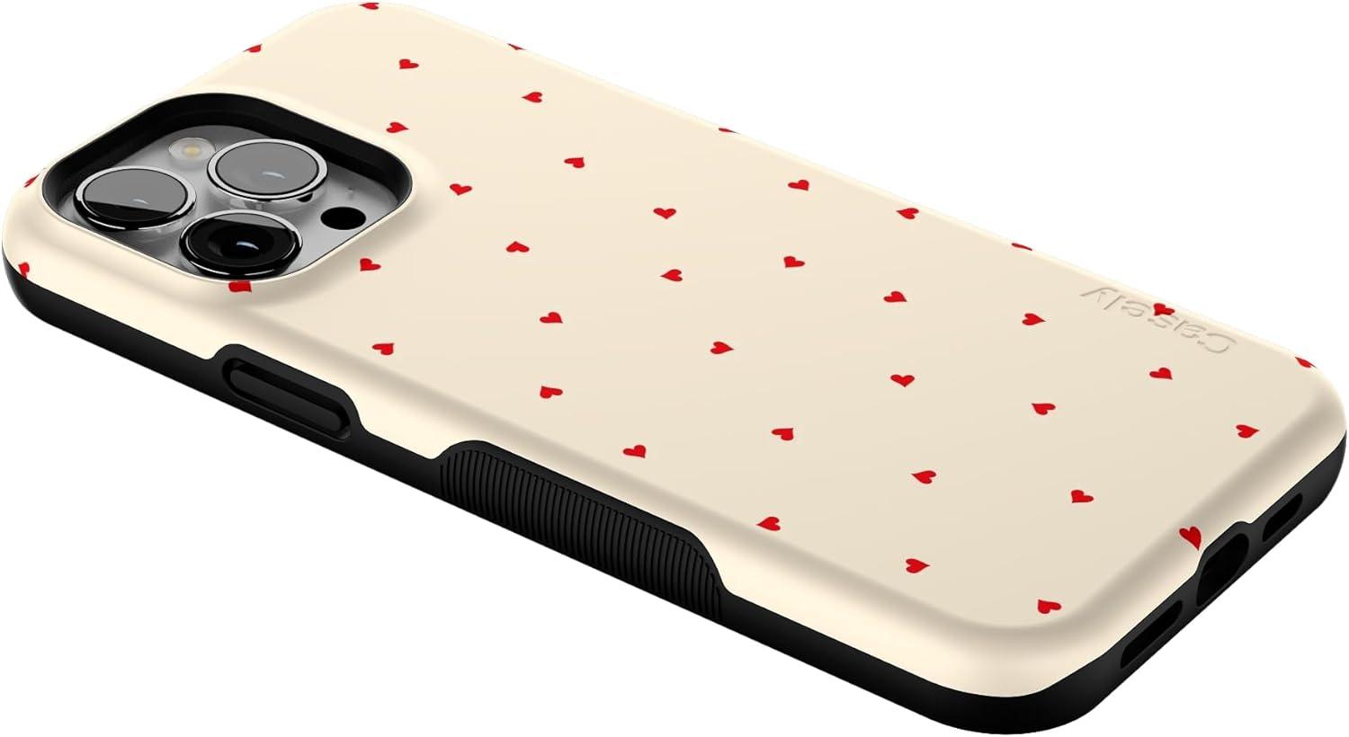 imageCasely iPhone 13 Pro Max Case Falling for You Plum Floral Bold Protective Design Compatible with MagSafeBe Mine Tiny Hearts