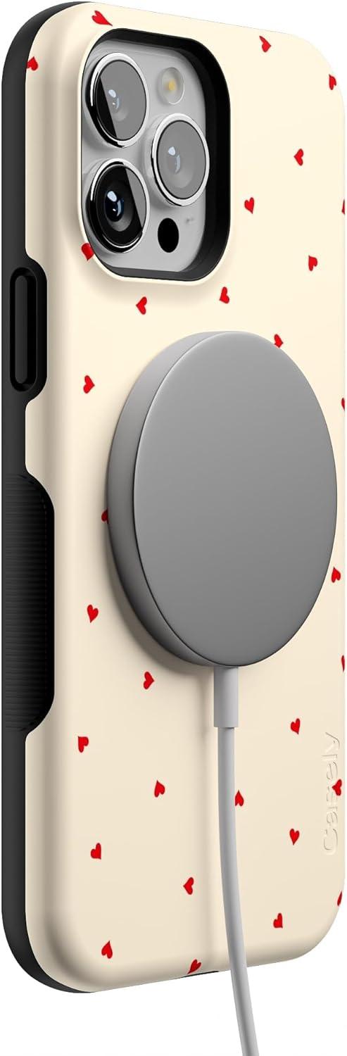 imageCasely iPhone 13 Pro Max Case Falling for You Plum Floral Bold Protective Design Compatible with MagSafeBe Mine Tiny Hearts