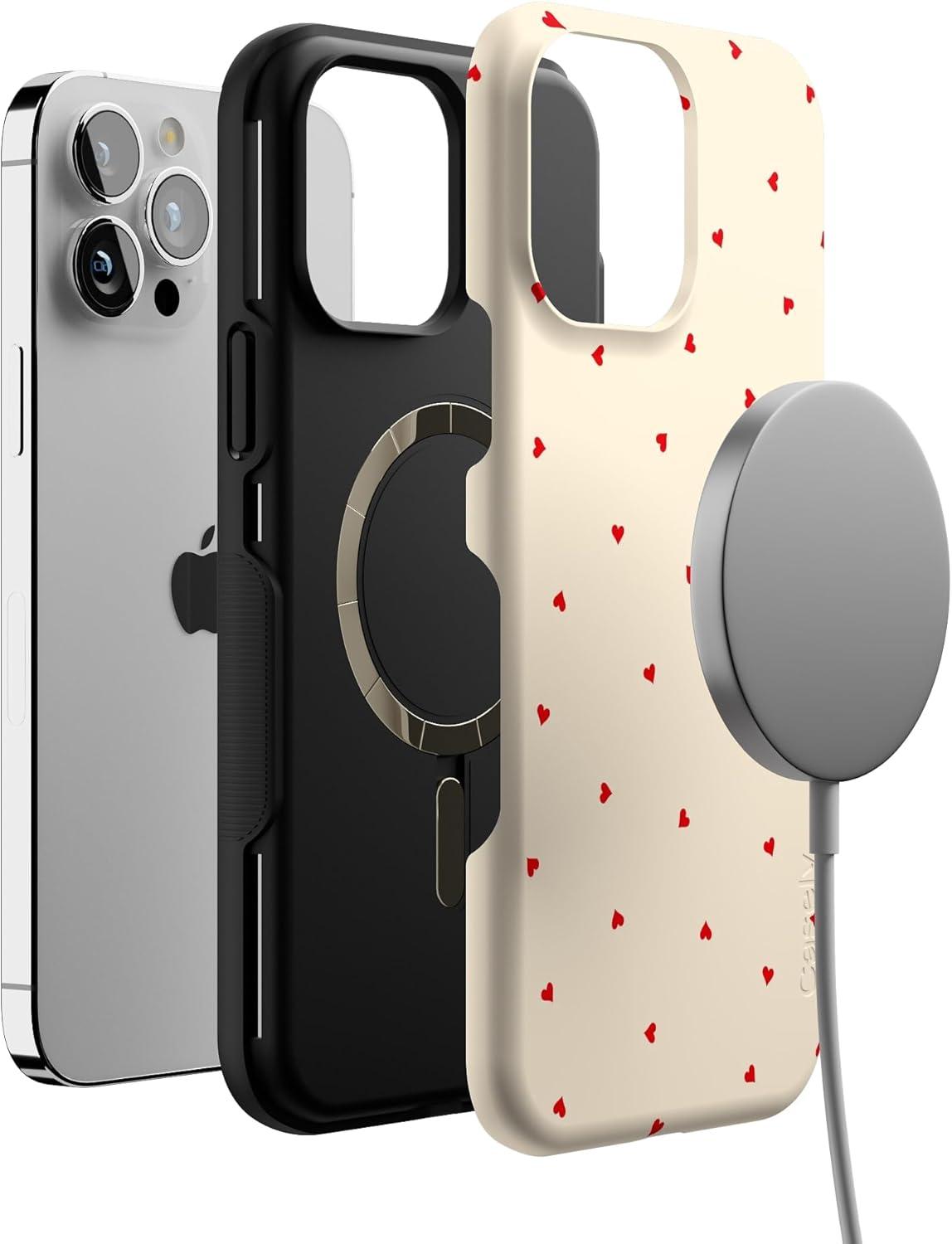 imageCasely iPhone 13 Pro Max Case Falling for You Plum Floral Bold Protective Design Compatible with MagSafeBe Mine Tiny Hearts