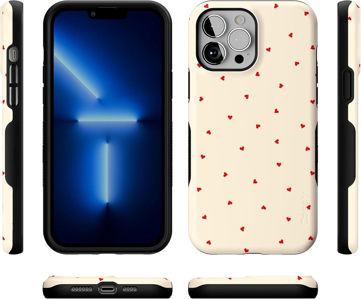 imageCasely iPhone 13 Pro Max Case Falling for You Plum Floral Bold Protective Design Compatible with MagSafeBe Mine Tiny Hearts