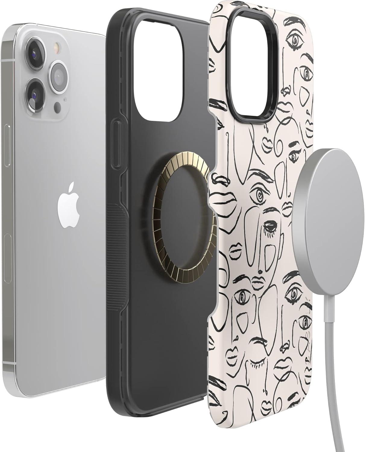 imageCasely iPhone 13 Pro Max Case Falling for You Plum Floral Bold Protective Design Compatible with MagSafeBiege Black