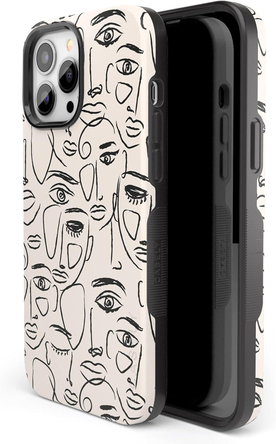 imageCasely iPhone 13 Pro Max Case Falling for You Plum Floral Bold Protective Design Compatible with MagSafeBiege Black