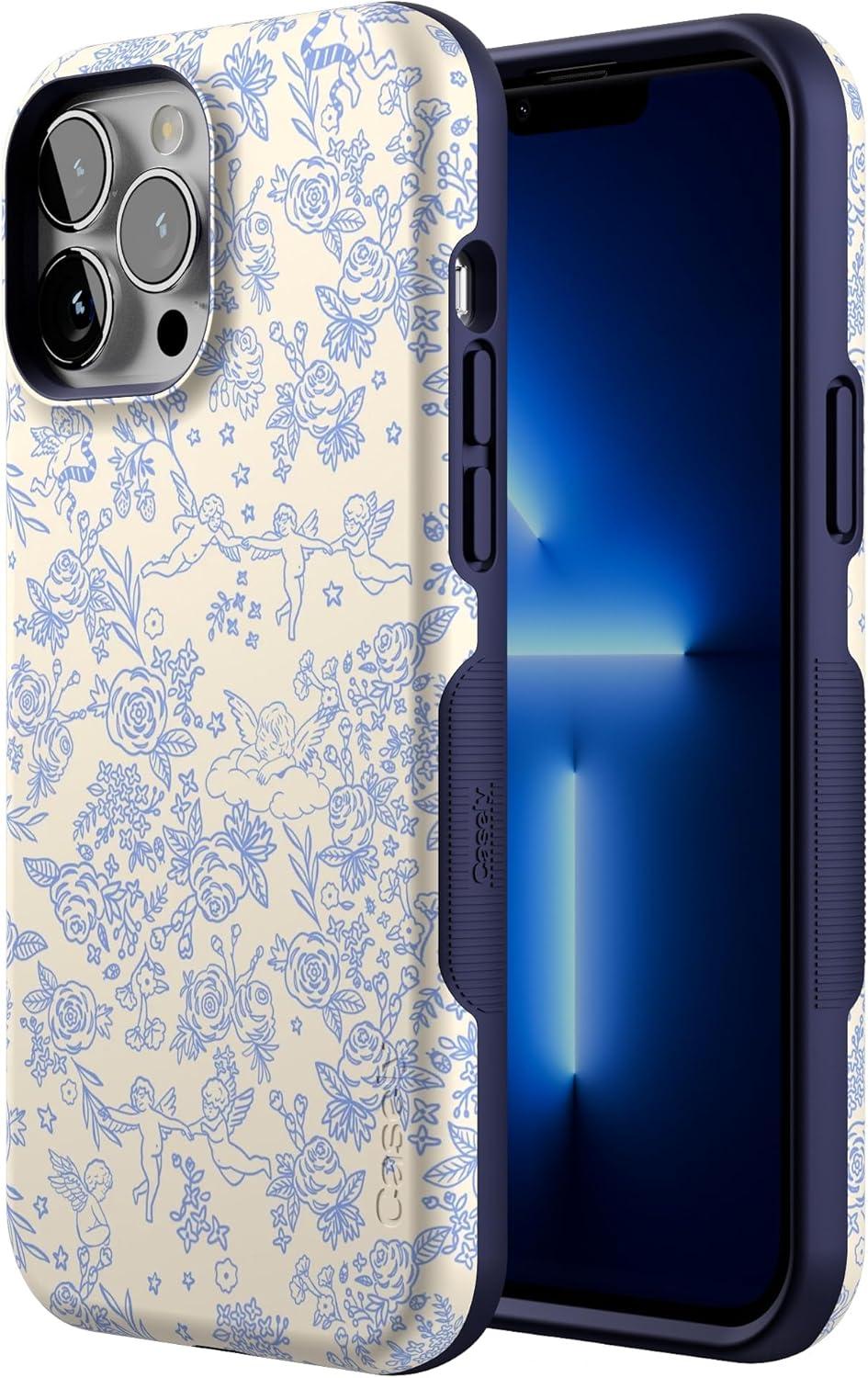 imageCasely iPhone 13 Pro Max Case Falling for You Plum Floral Bold Protective Design Compatible with MagSafeCupids Canvas Periwinkle Floral