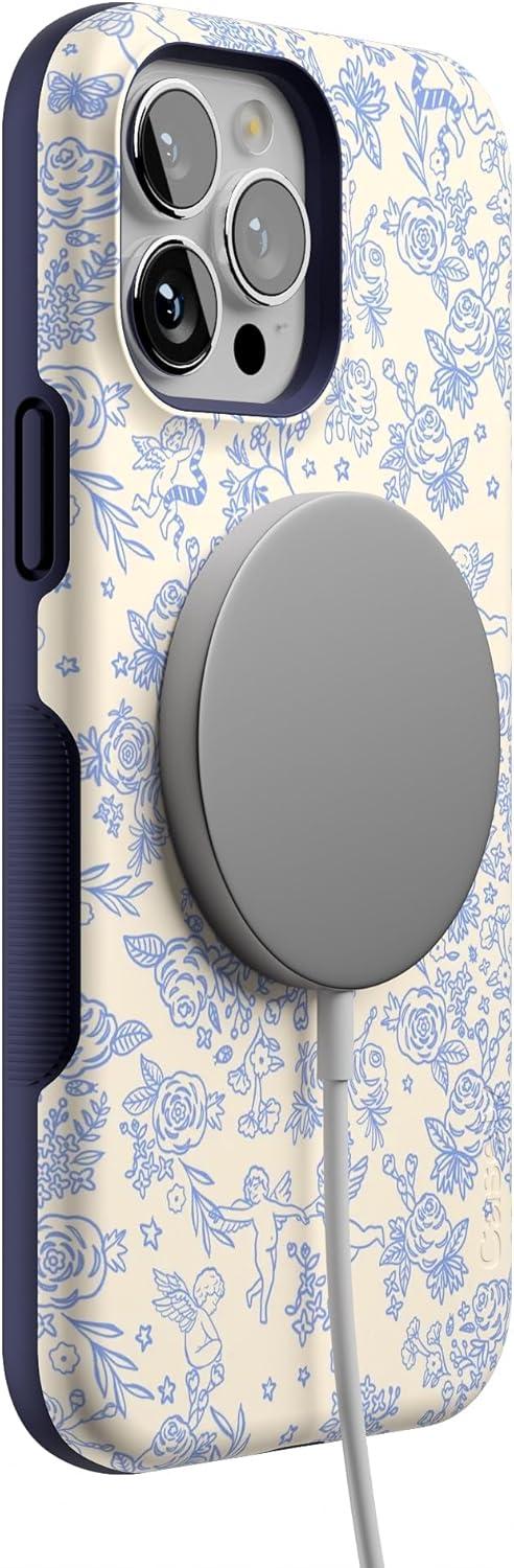 imageCasely iPhone 13 Pro Max Case Falling for You Plum Floral Bold Protective Design Compatible with MagSafeCupids Canvas Periwinkle Floral