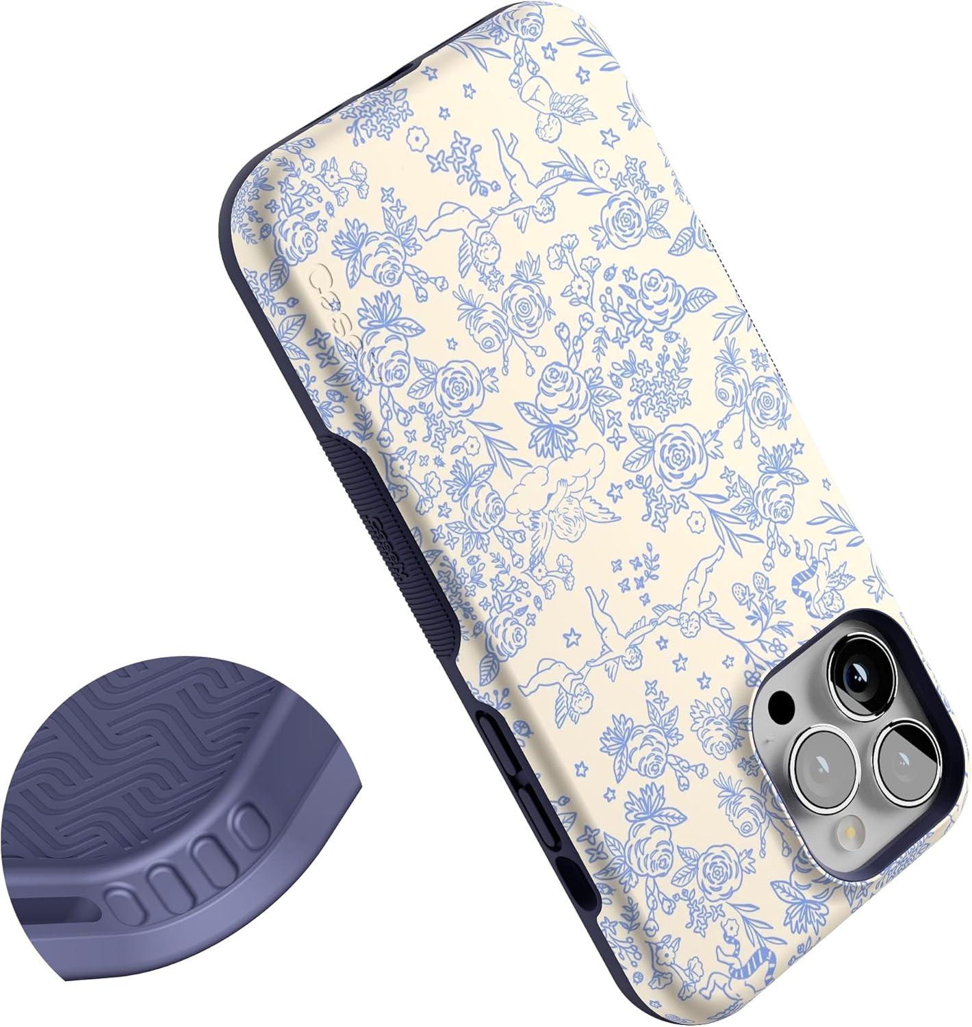 imageCasely iPhone 13 Pro Max Case Falling for You Plum Floral Bold Protective Design Compatible with MagSafeCupids Canvas Periwinkle Floral