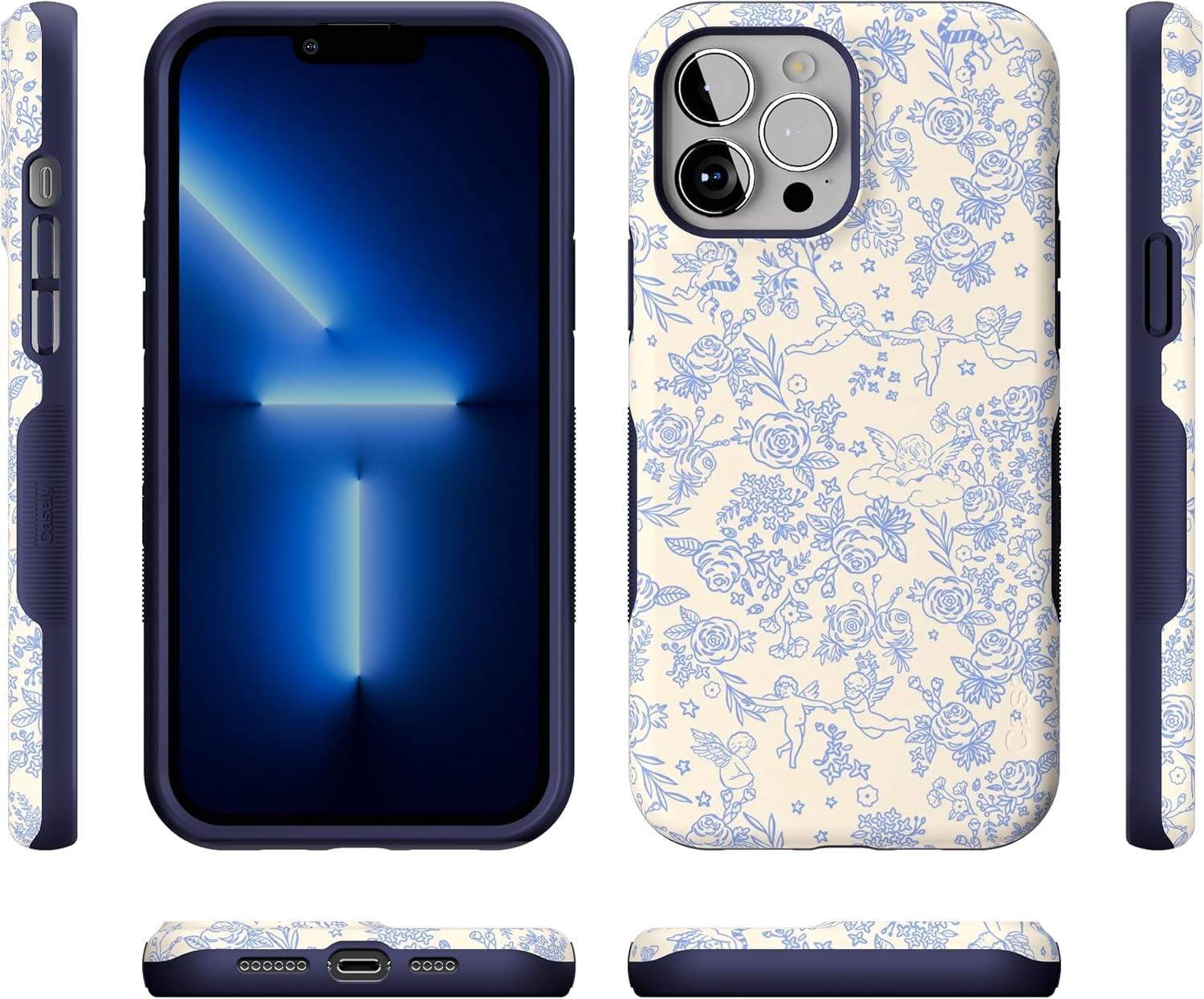 imageCasely iPhone 13 Pro Max Case Falling for You Plum Floral Bold Protective Design Compatible with MagSafeCupids Canvas Periwinkle Floral