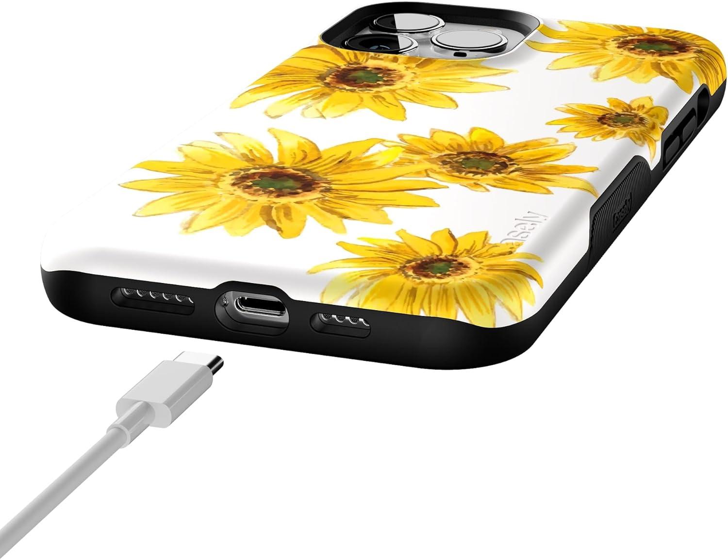 imageCasely iPhone 13 Pro Max Case Falling for You Plum Floral Bold Protective Design Compatible with MagSafeGolden Garden Yellow Sunflower