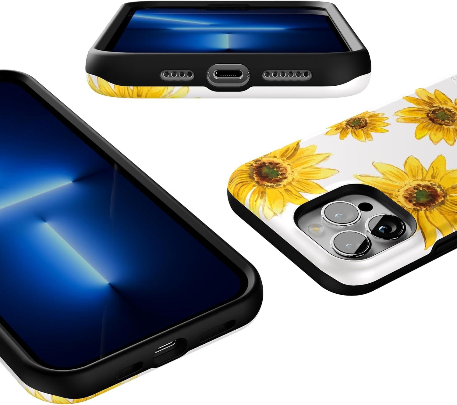 imageCasely iPhone 13 Pro Max Case Falling for You Plum Floral Bold Protective Design Compatible with MagSafeGolden Garden Yellow Sunflower