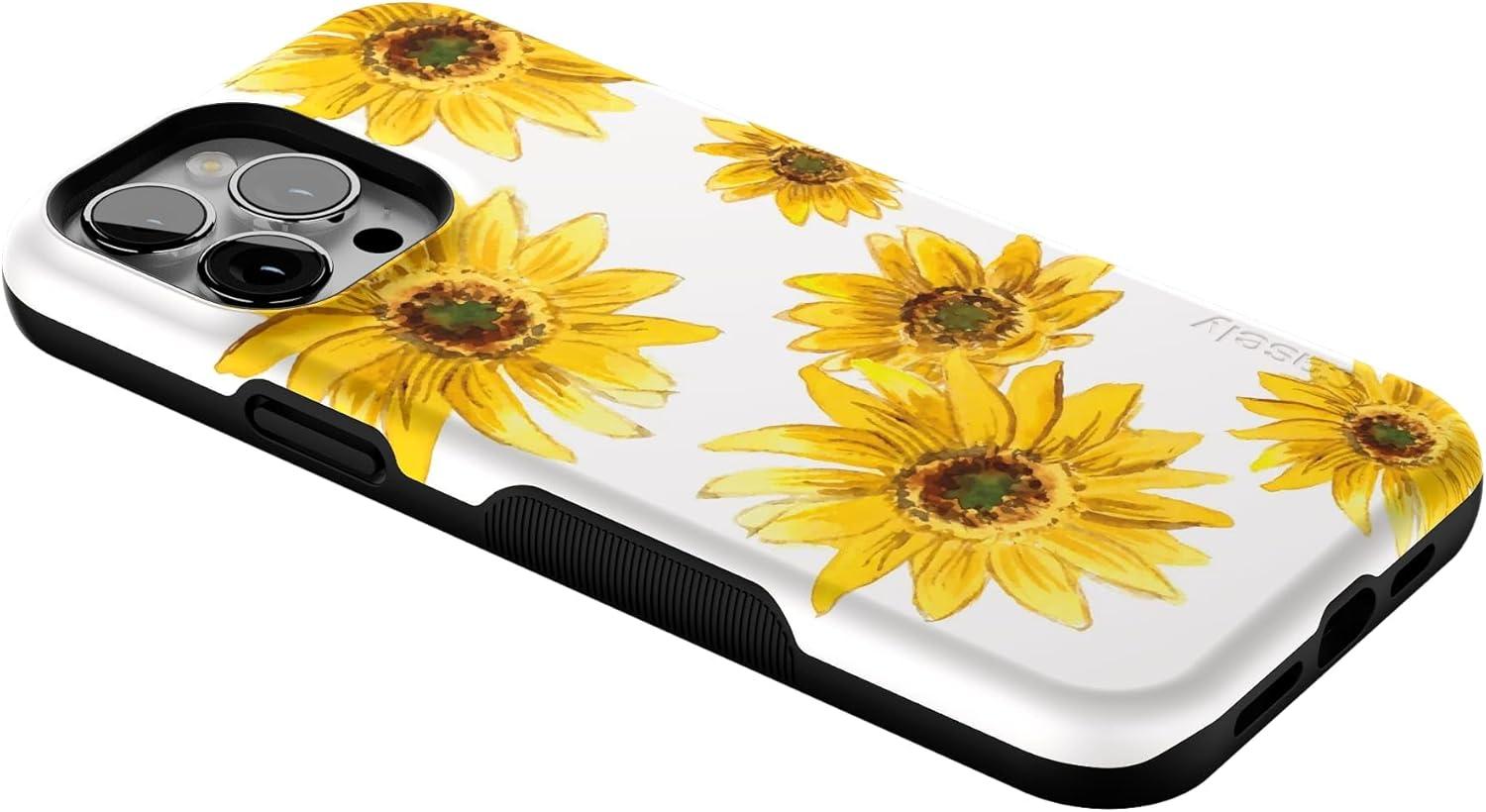 imageCasely iPhone 13 Pro Max Case Falling for You Plum Floral Bold Protective Design Compatible with MagSafeGolden Garden Yellow Sunflower