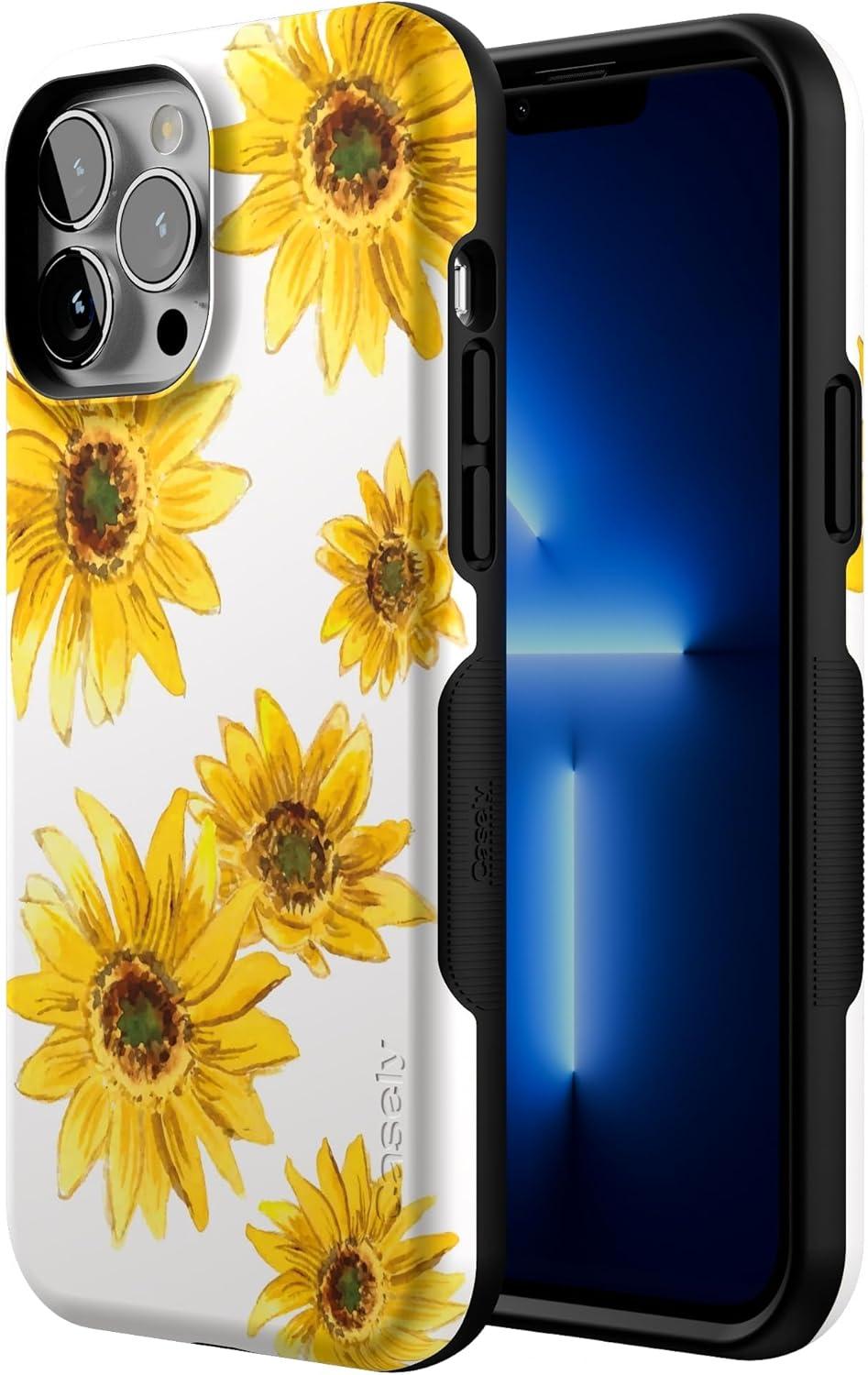 imageCasely iPhone 13 Pro Max Case Falling for You Plum Floral Bold Protective Design Compatible with MagSafeGolden Garden Yellow Sunflower
