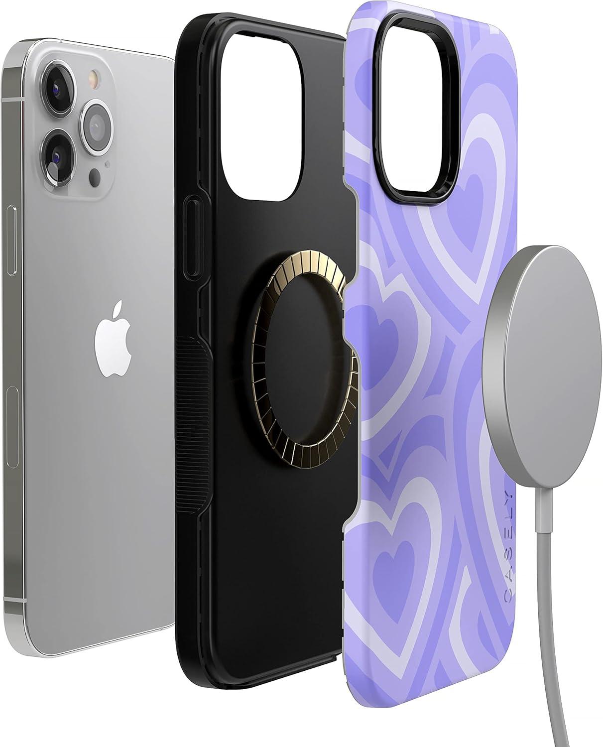 imageCasely iPhone 13 Pro Max Case Falling for You Plum Floral Bold Protective Design Compatible with MagSafeLove Song Lavender Heart