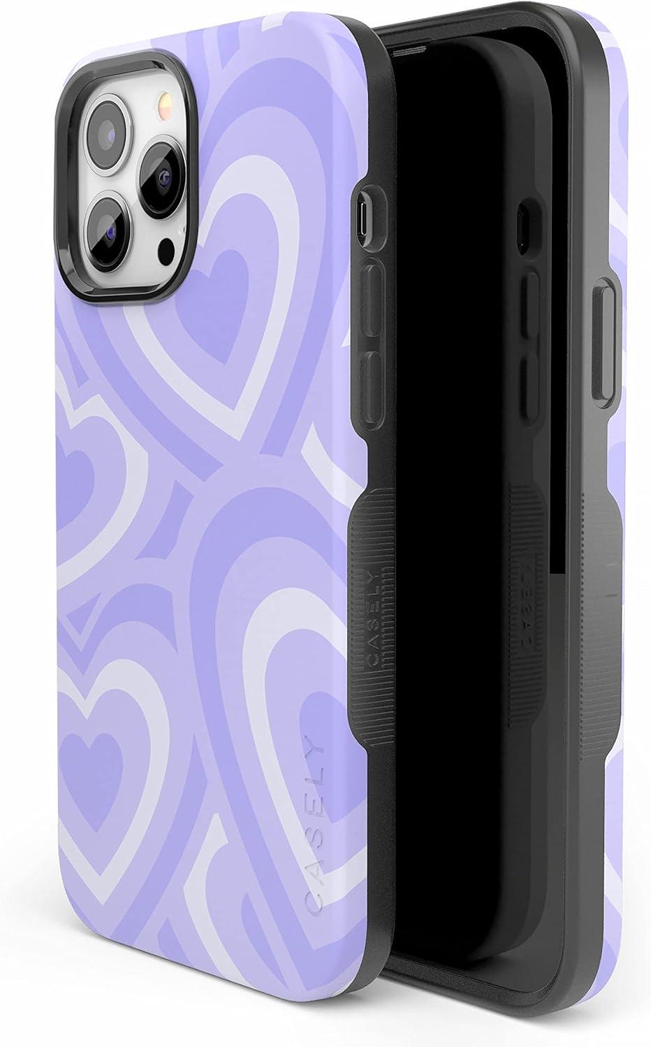 imageCasely iPhone 13 Pro Max Case Falling for You Plum Floral Bold Protective Design Compatible with MagSafeLove Song Lavender Heart