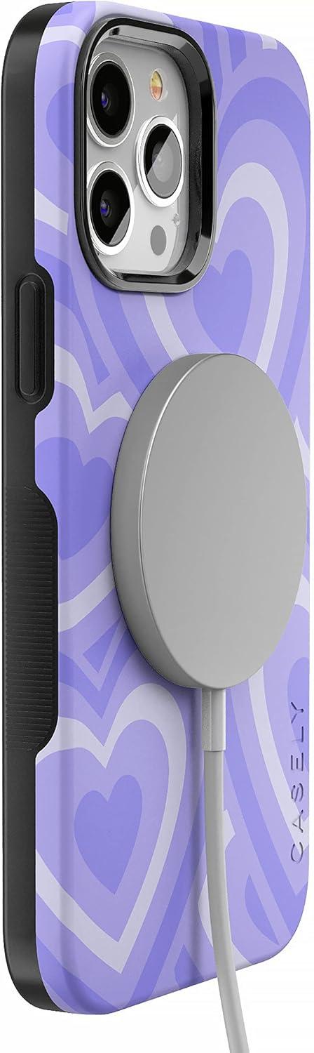 imageCasely iPhone 13 Pro Max Case Falling for You Plum Floral Bold Protective Design Compatible with MagSafeLove Song Lavender Heart