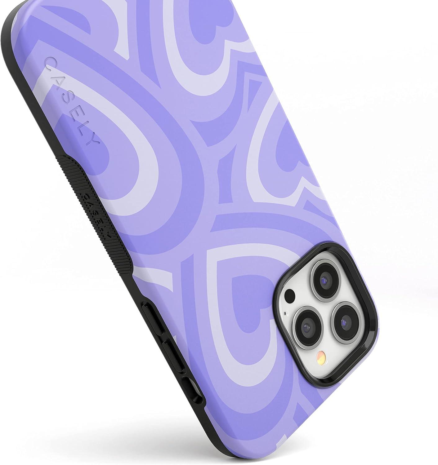 imageCasely iPhone 13 Pro Max Case Falling for You Plum Floral Bold Protective Design Compatible with MagSafeLove Song Lavender Heart