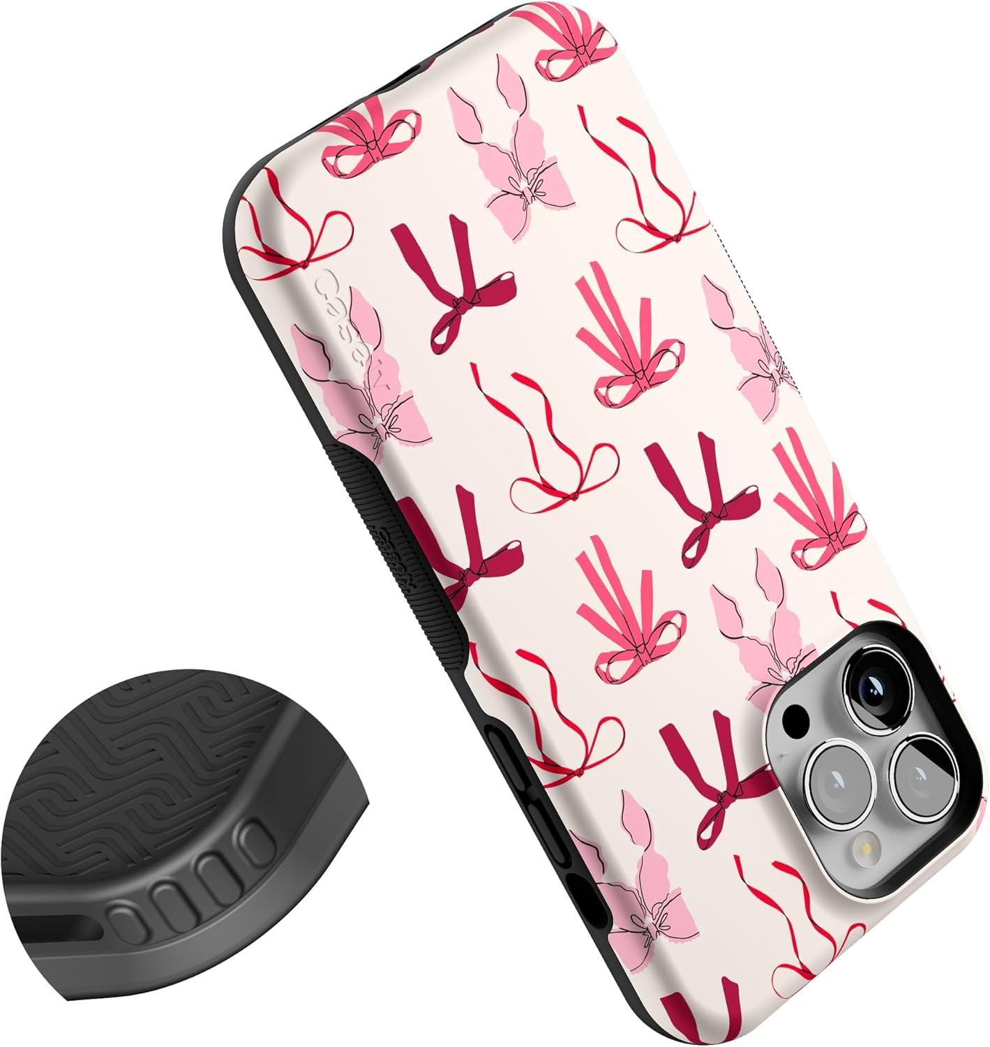 imageCasely iPhone 13 Pro Max Case Falling for You Plum Floral Bold Protective Design Compatible with MagSafeLover Girlie Pink Bows