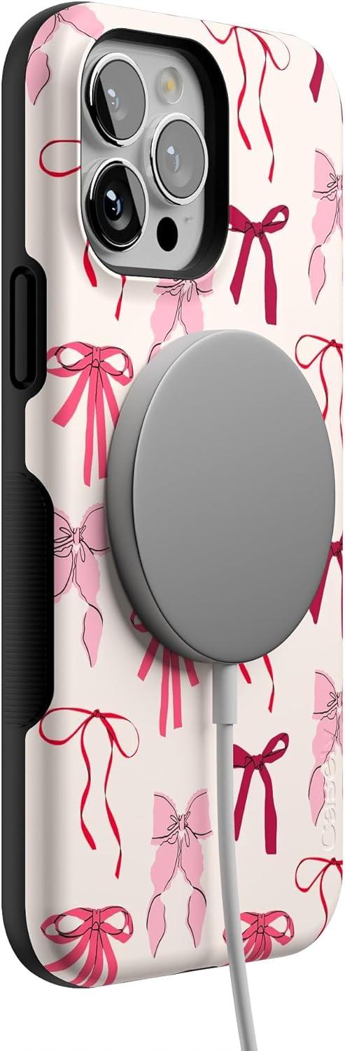 imageCasely iPhone 13 Pro Max Case Falling for You Plum Floral Bold Protective Design Compatible with MagSafeLover Girlie Pink Bows