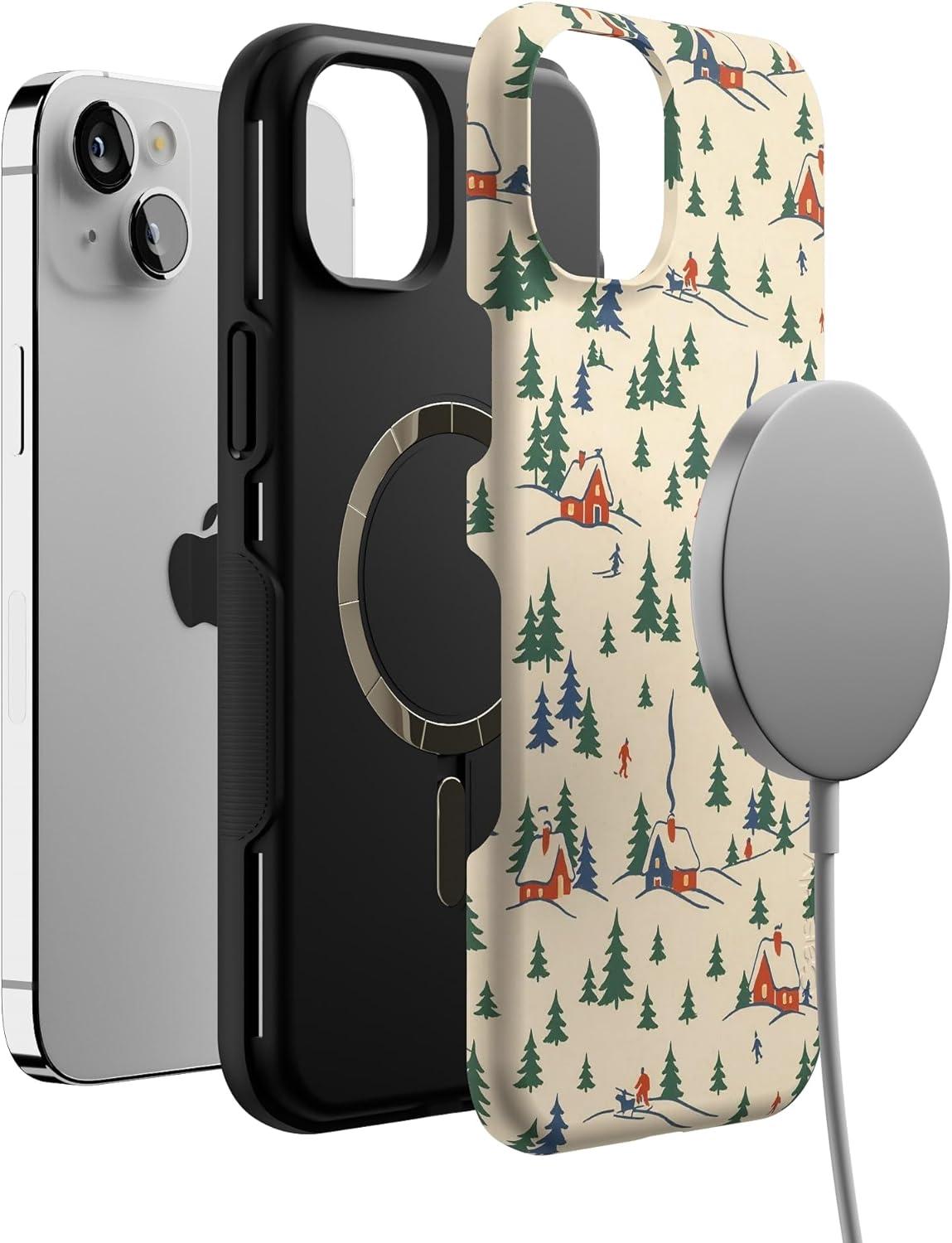 imageCasely iPhone 14 Plus Case Chalet All Day Winter Village Bold Protective Design MagSafe Compatible Design