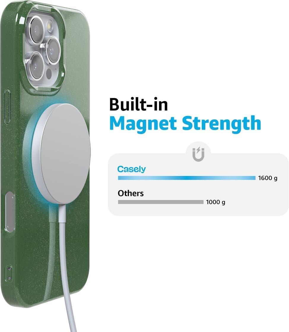 imageCasely iPhone 16 Pro Case Moody Monochrome Bordeaux Rose Compatible with MagSafe Classic Ultra Thin DesignMystic Moss Green Enchanted Glitter