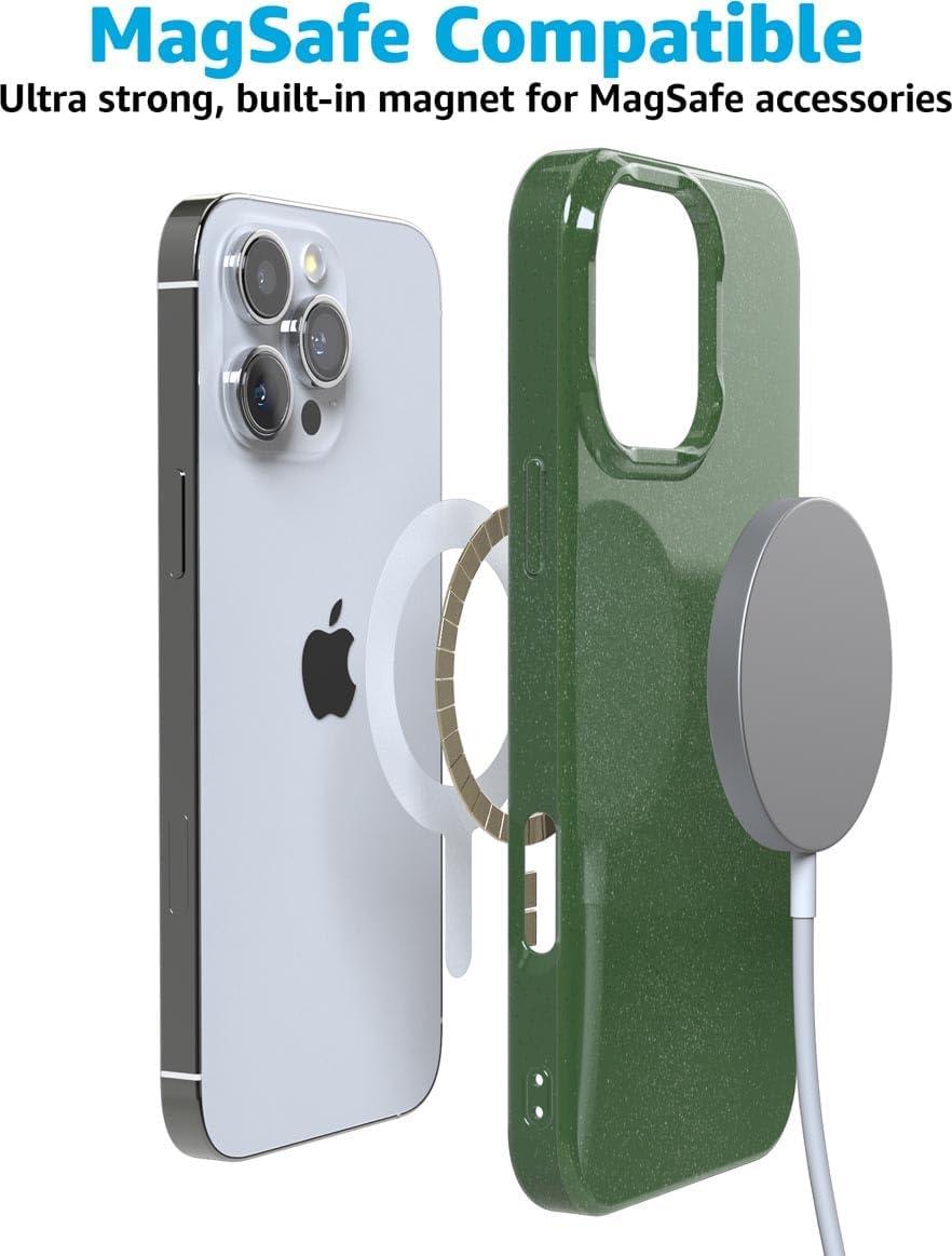 imageCasely iPhone 16 Pro Case Moody Monochrome Bordeaux Rose Compatible with MagSafe Classic Ultra Thin DesignMystic Moss Green Enchanted Glitter