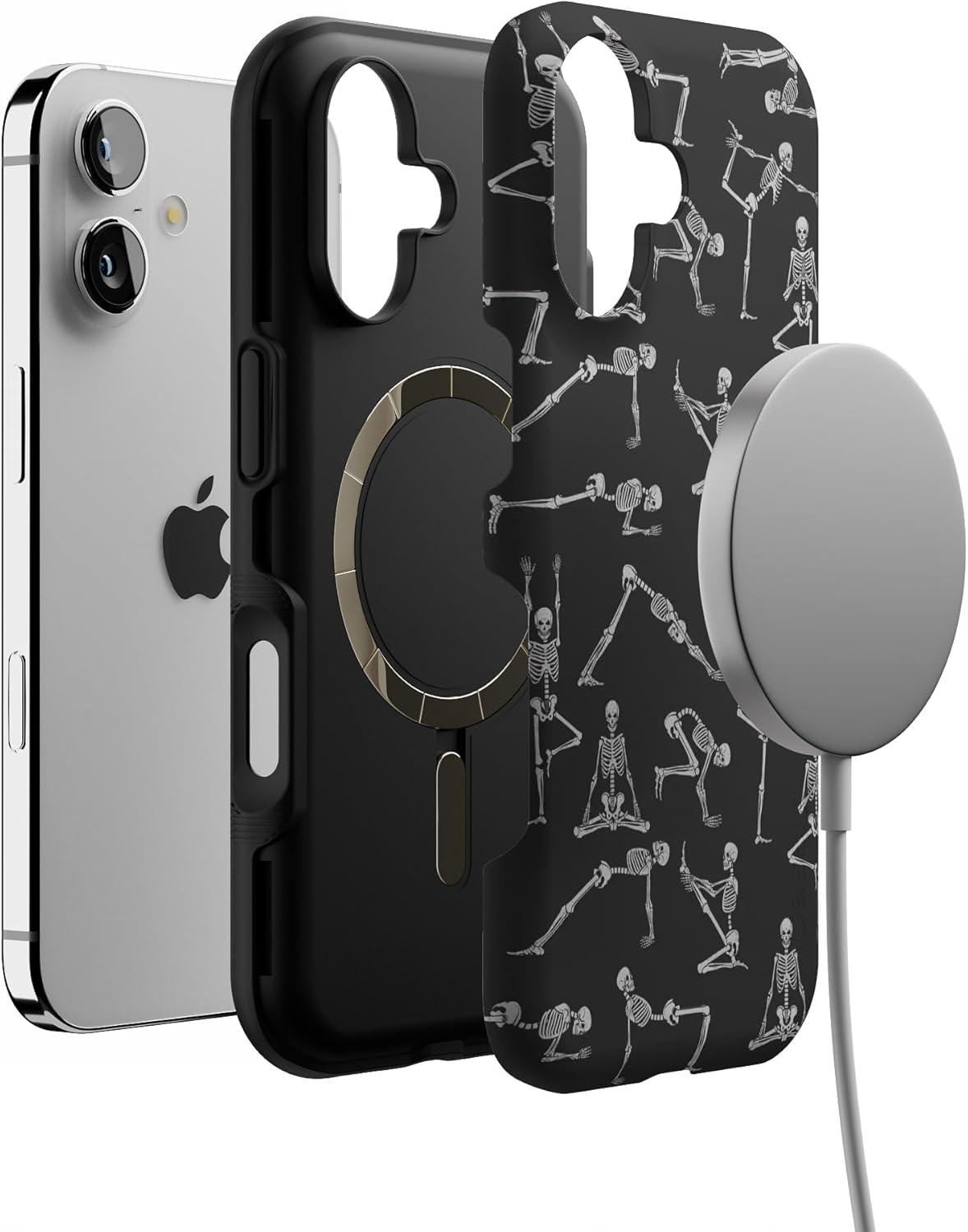 imageCasely iPhone 17 Case Into The Wild White Snow Leopard Bold Protective Design Compatible with MagSafeCorpse Pose Skeleton Yoga