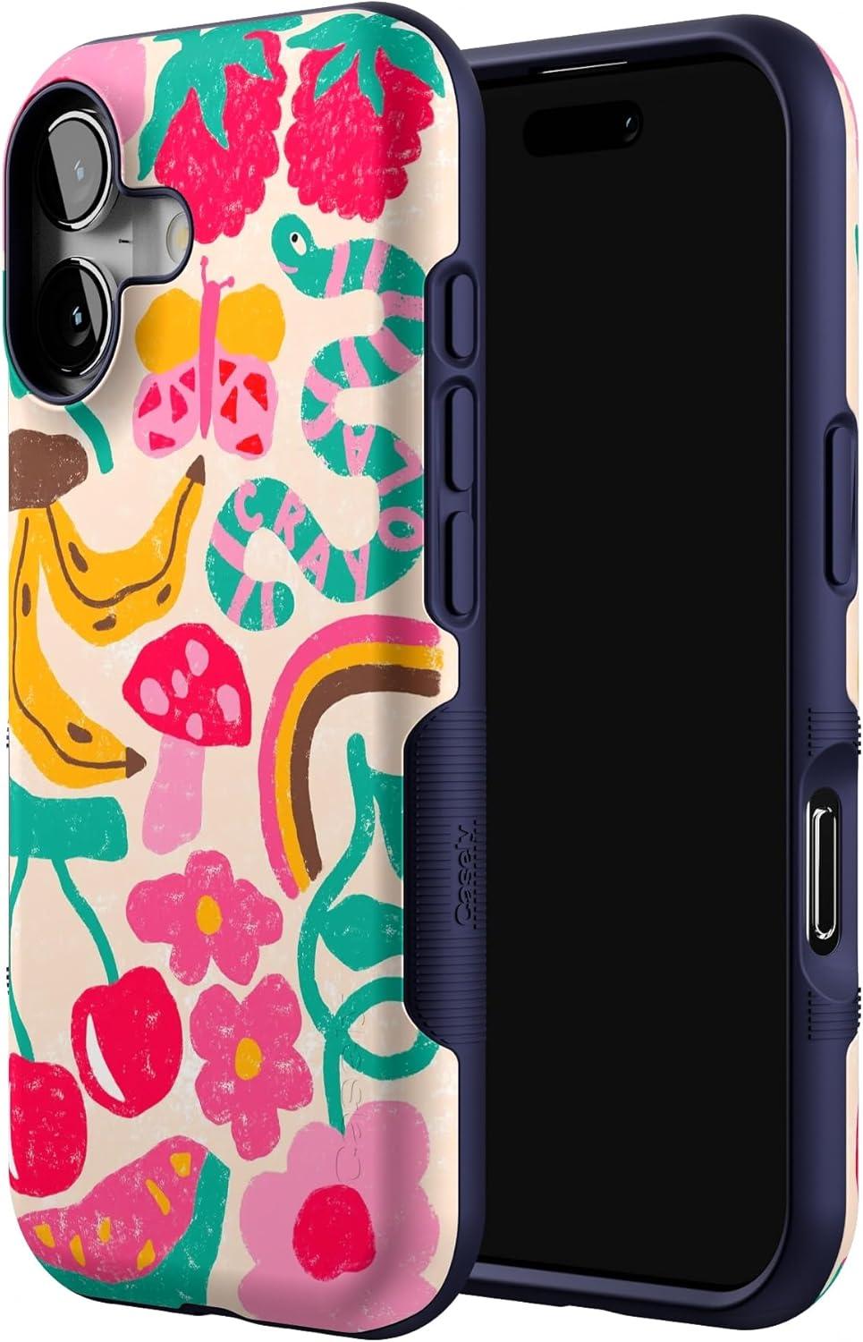 imageCasely iPhone 17 Case Into The Wild White Snow Leopard Bold Protective Design Compatible with MagSafeDoodle Bug Crayola Crayon