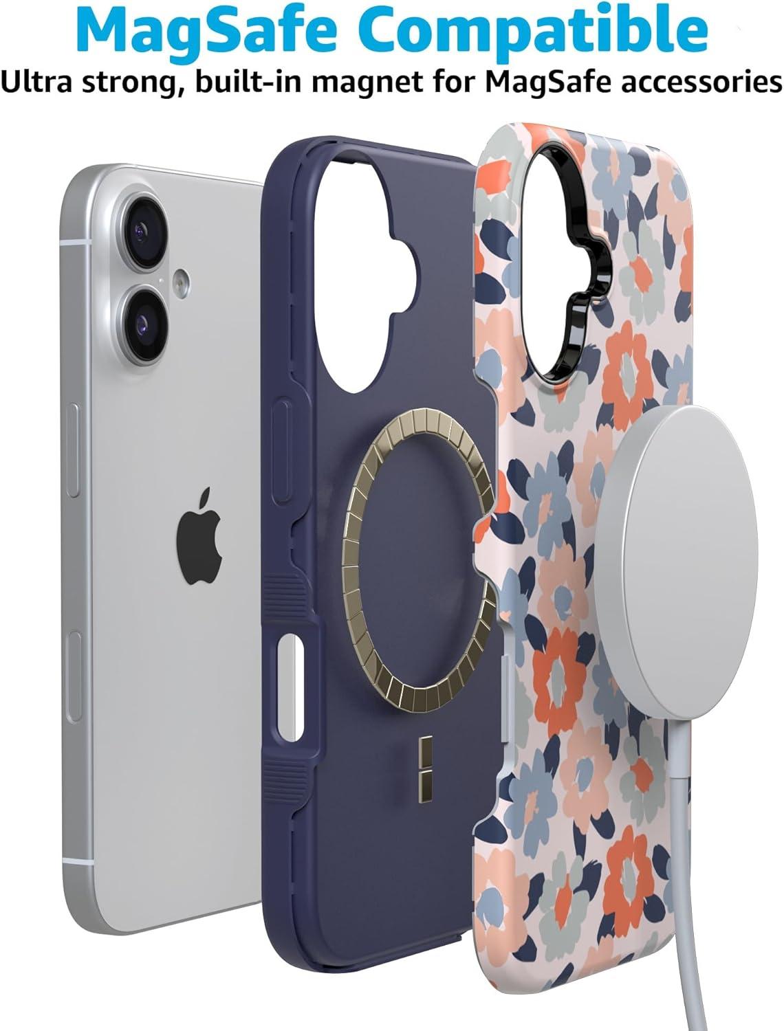 imageCasely iPhone 17 Case Into The Wild White Snow Leopard Bold Protective Design Compatible with MagSafeField of Flowers Pastel Floral