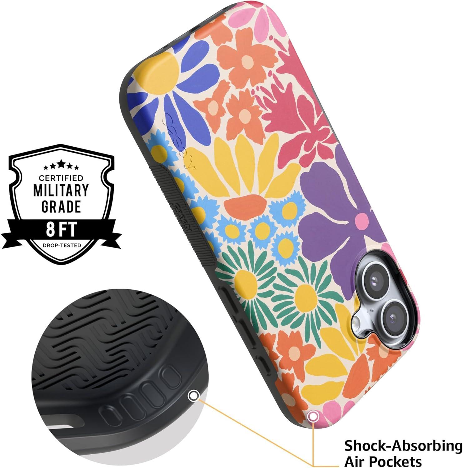 imageCasely iPhone 17 Case Into The Wild White Snow Leopard Bold Protective Design Compatible with MagSafeFlower Patch MultiColor Floral