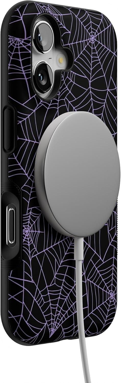 imageCasely iPhone 17 Case Into The Wild White Snow Leopard Bold Protective Design Compatible with MagSafeMidnight Web Spider Web