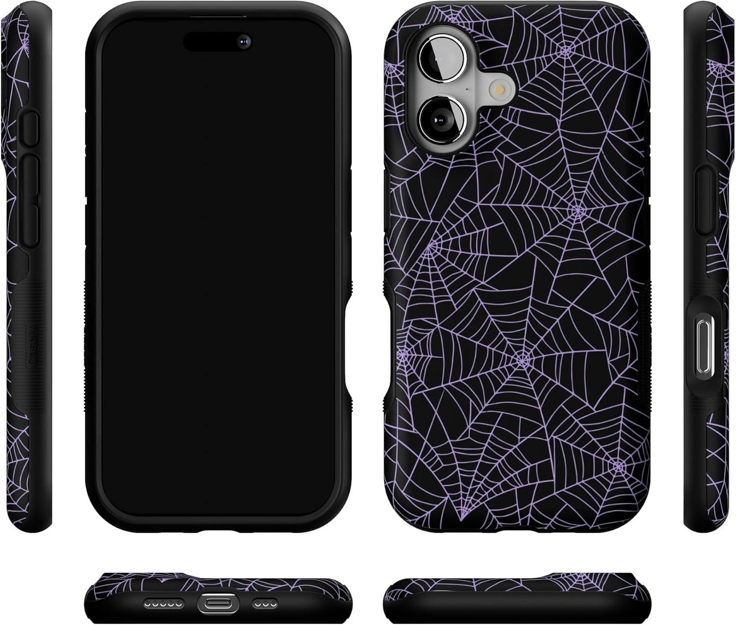 imageCasely iPhone 17 Case Into The Wild White Snow Leopard Bold Protective Design Compatible with MagSafeMidnight Web Spider Web