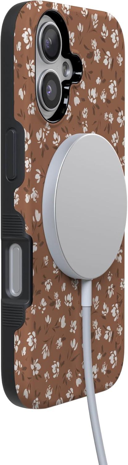 imageCasely iPhone 17 Case Into The Wild White Snow Leopard Bold Protective Design Compatible with MagSafeMocha Meadow Tiny Flowers