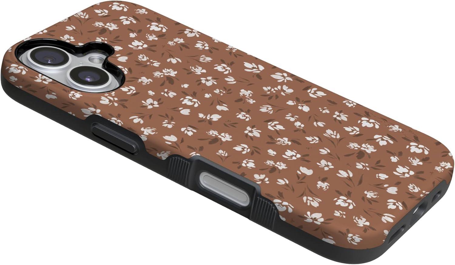 imageCasely iPhone 17 Case Into The Wild White Snow Leopard Bold Protective Design Compatible with MagSafeMocha Meadow Tiny Flowers