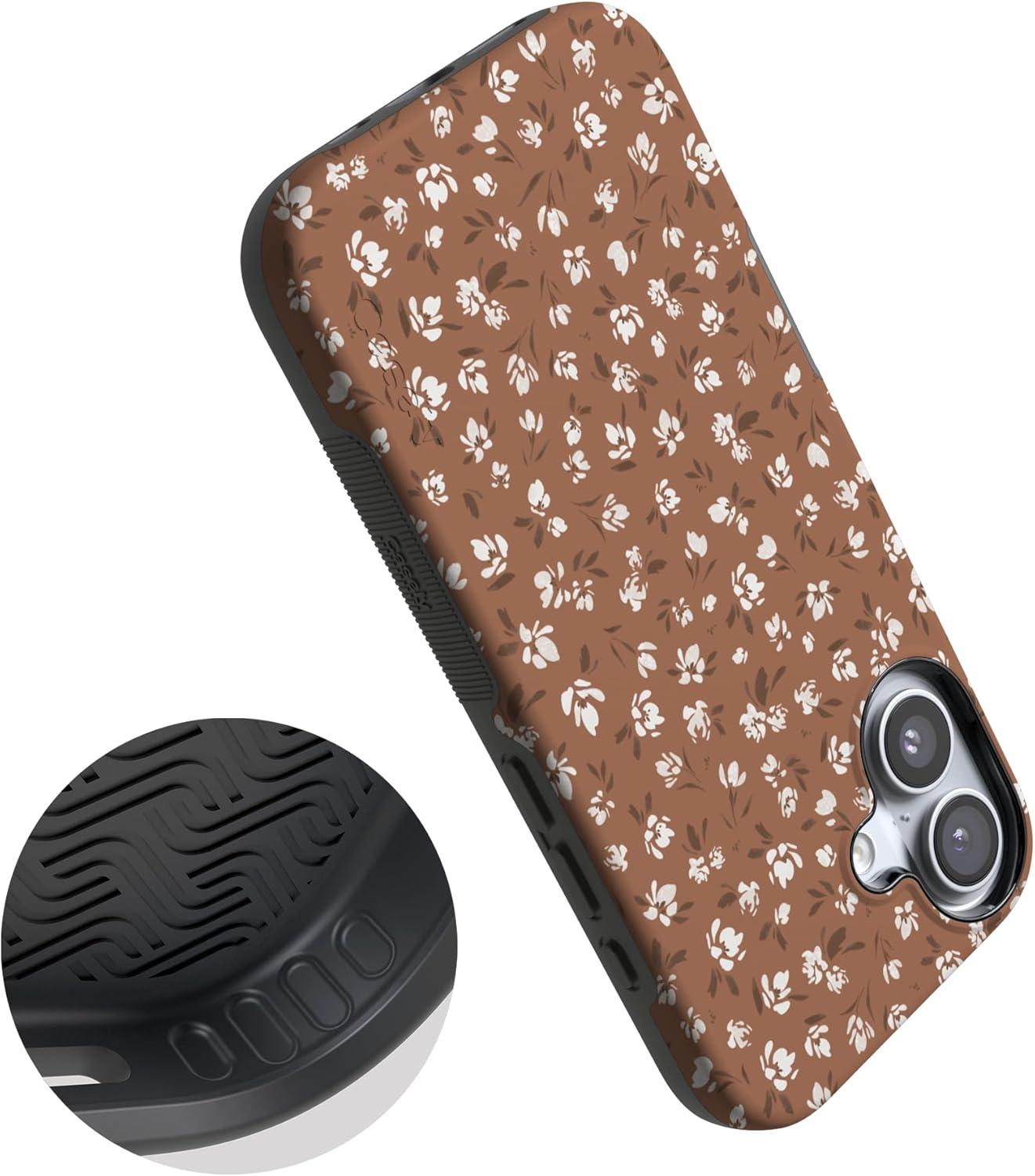 imageCasely iPhone 17 Case Into The Wild White Snow Leopard Bold Protective Design Compatible with MagSafeMocha Meadow Tiny Flowers