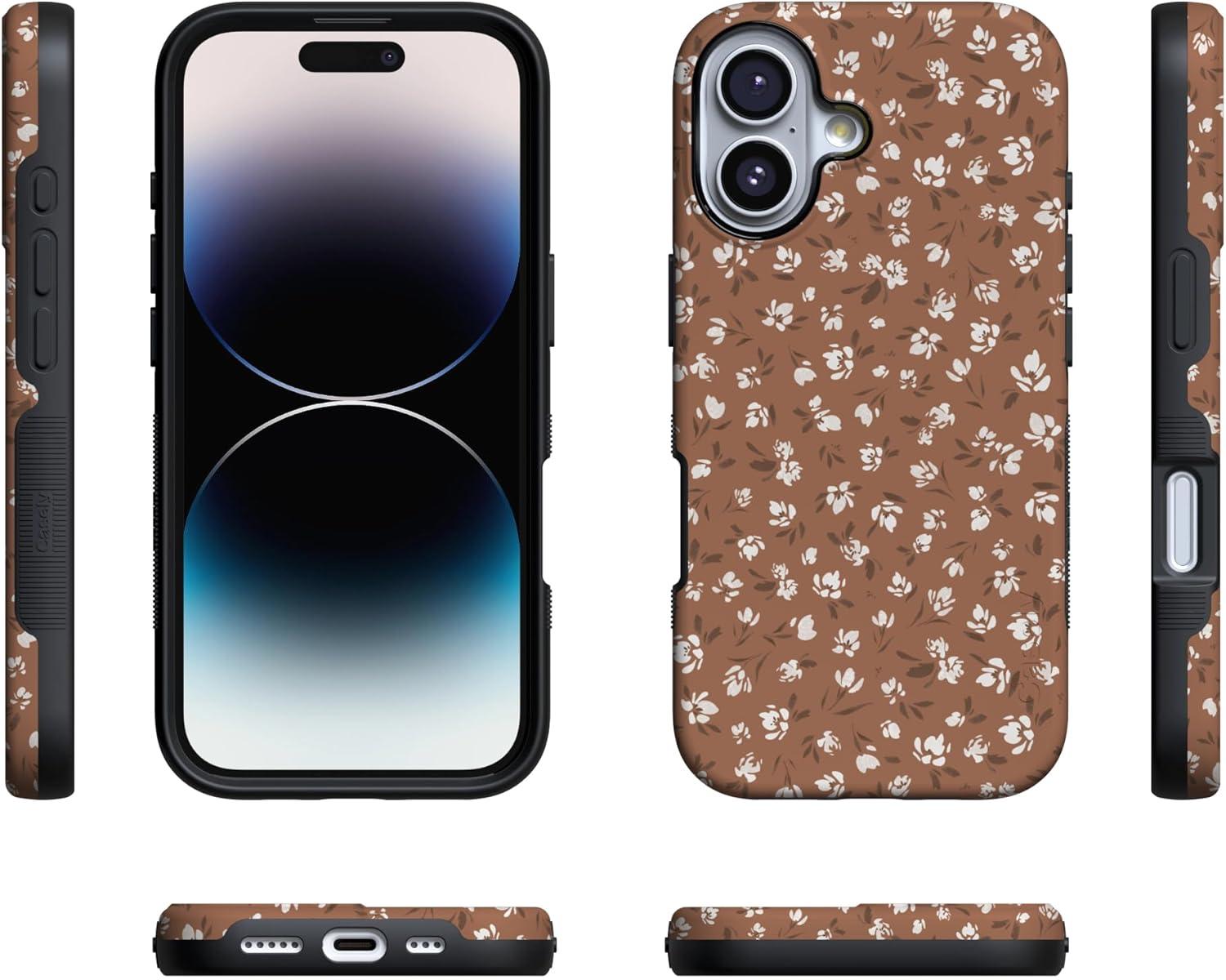 imageCasely iPhone 17 Case Into The Wild White Snow Leopard Bold Protective Design Compatible with MagSafeMocha Meadow Tiny Flowers