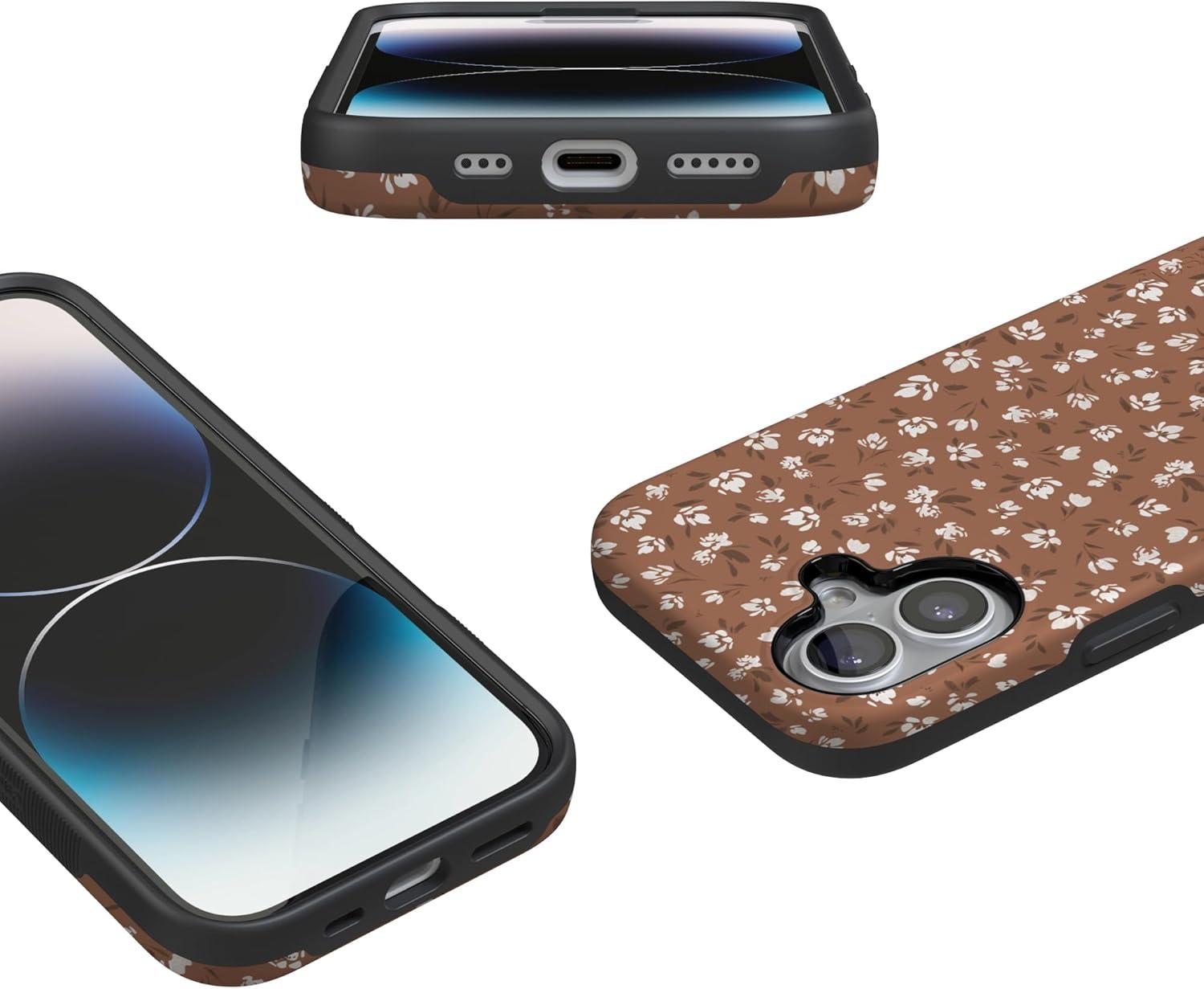 imageCasely iPhone 17 Case Into The Wild White Snow Leopard Bold Protective Design Compatible with MagSafeMocha Meadow Tiny Flowers