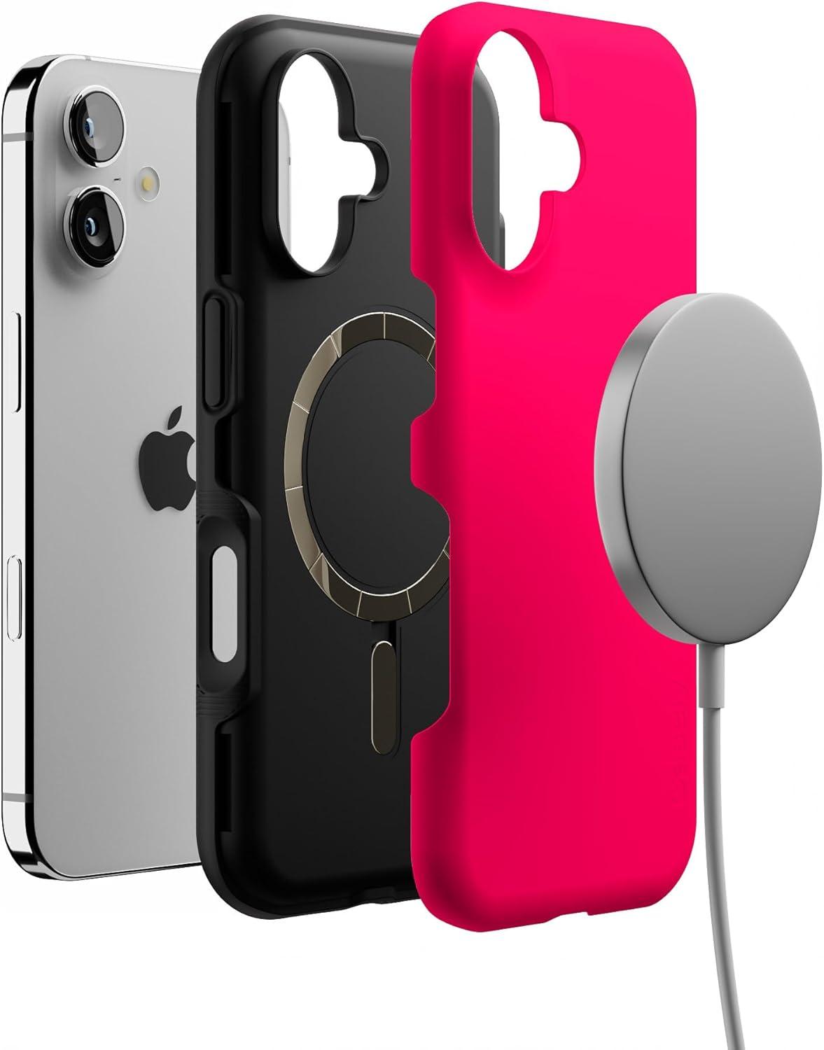 imageCasely iPhone 17 Case Into The Wild White Snow Leopard Bold Protective Design Compatible with MagSafeThink Pink Solid Neon Pink